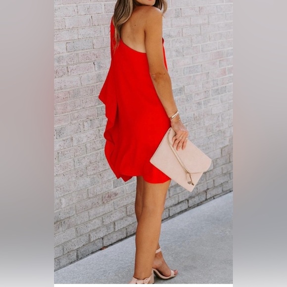 Vici Bestseller! Side to side one shoulder statement dress in RED - Picture 7 of 7